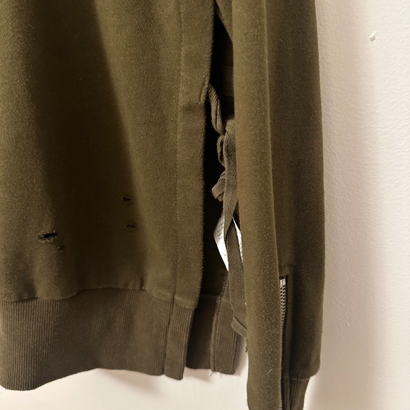 Fate by LFD Olive Green Distressed Sweatshirt with Open Tie Sides | Size Small - Picture 4 of 10